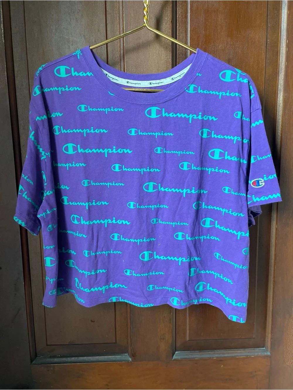 Champion women’s extra large short sleeve purple cropped top